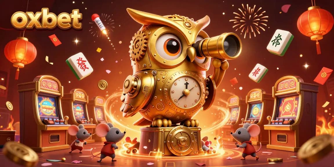 Explore the vibrant world of oxbet with a golden owl surveying the casino scene.