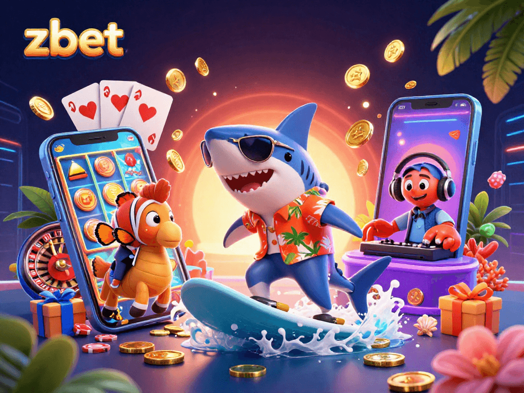 Zbet players enjoy thrilling casino action with vibrant characters in a dynamic 3D scene.