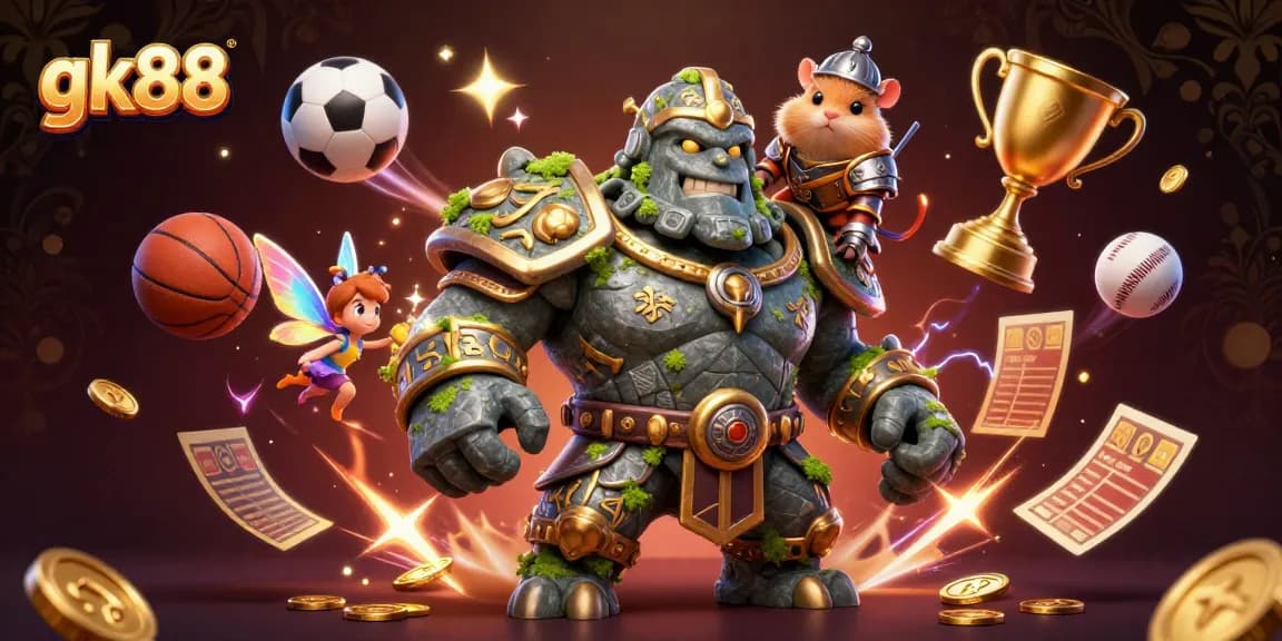 Engage with gk88 Casino's vibrant 3D scene featuring dynamic gaming elements and enchanting characters.