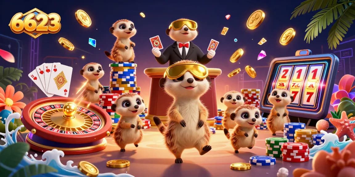 Experience thrilling gameplay at 6623 with a dynamic meerkat casino illustration featuring exciting games.