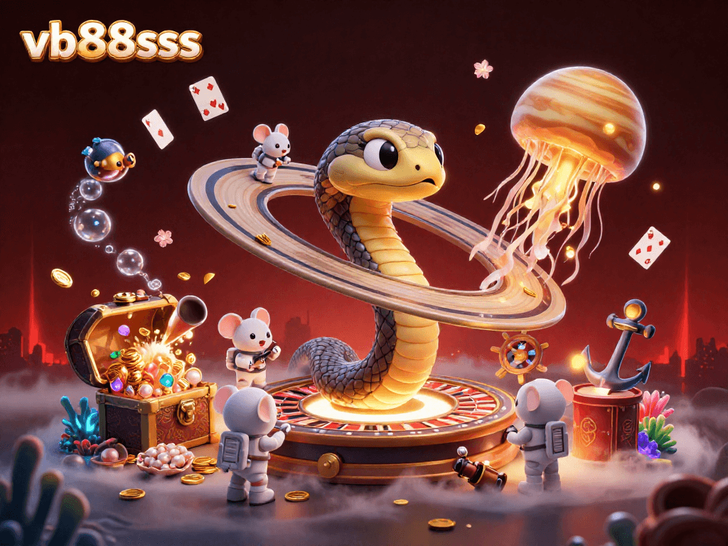 Experience thrilling slots and cosmic betting with vb88sss, featuring vibrant casino elements and colorful characters.