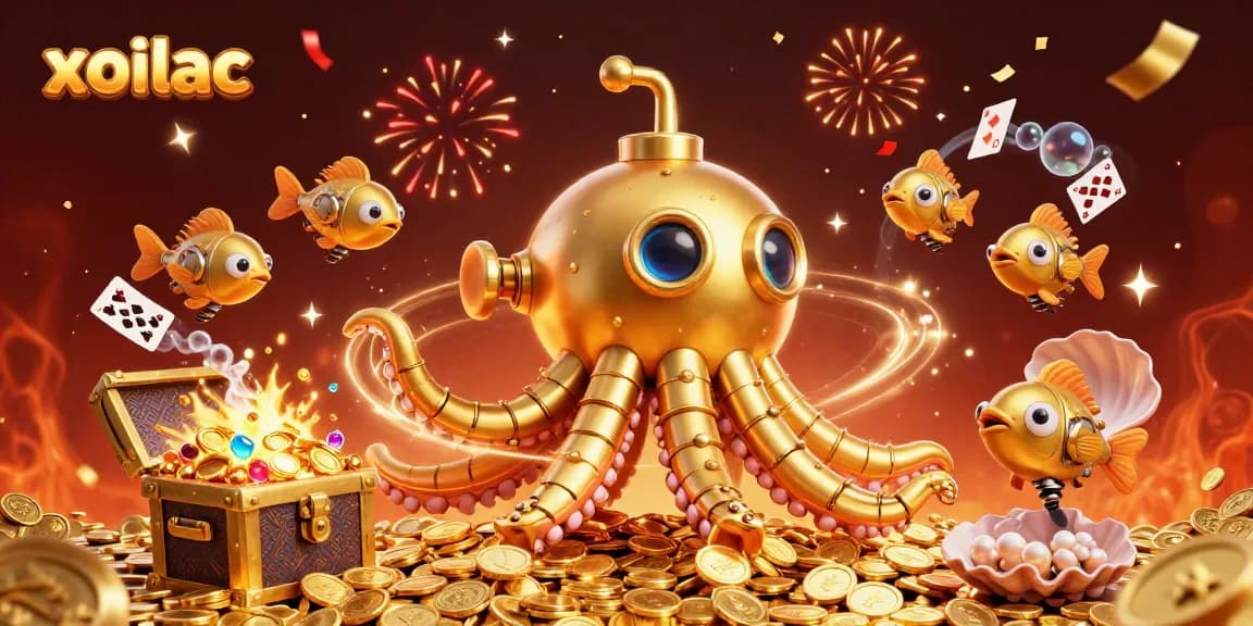 Engage in thrilling gameplay with xoilac as the golden kraken submarine surges through a treasure of gambling riches.