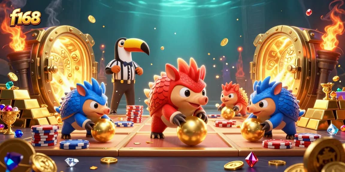 Experience the excitement of f168 as pangolins roll golden balls and scatter poker chips.