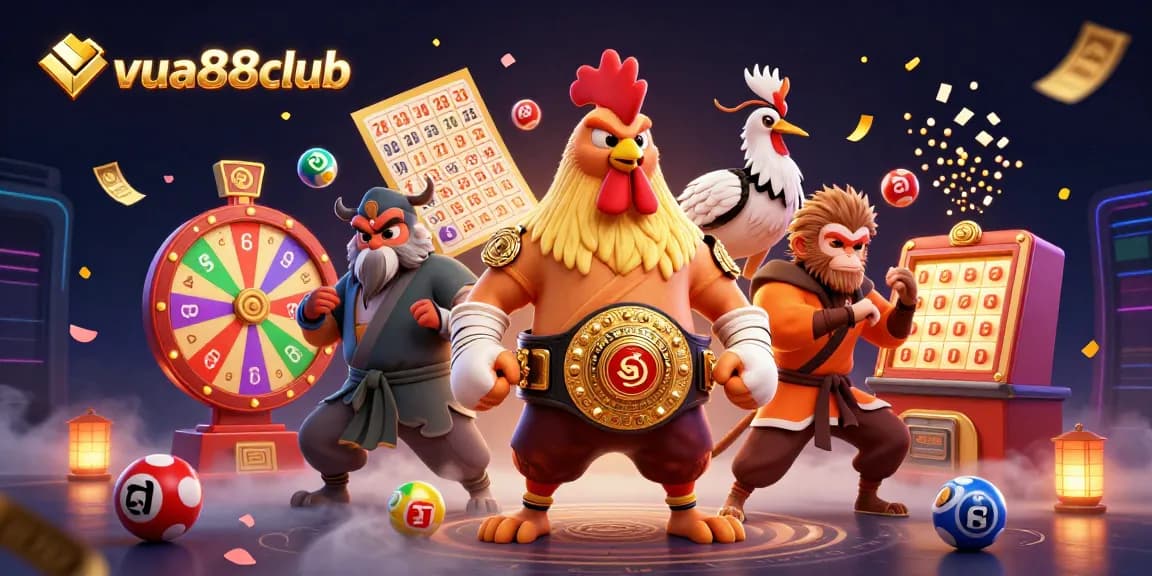 Engage with thrilling games at vua88club featuring a dynamic casino scene with vibrant lottery elements.