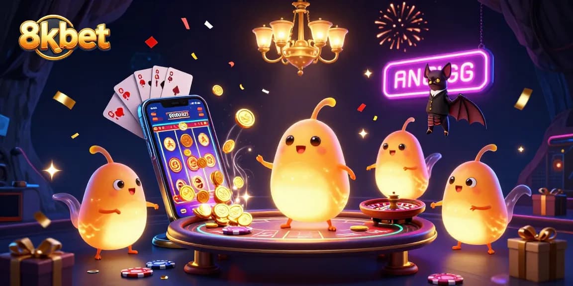 Experience the vibrant 8xbet casino atmosphere with bioluminescent glowworms and dynamic gaming elements.