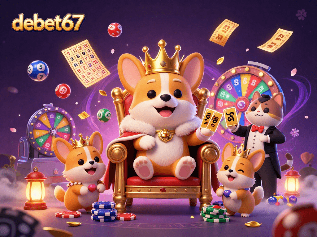Experience exciting wins with debet67 in this vibrant 3D casino scene showcasing fun and lively elements.