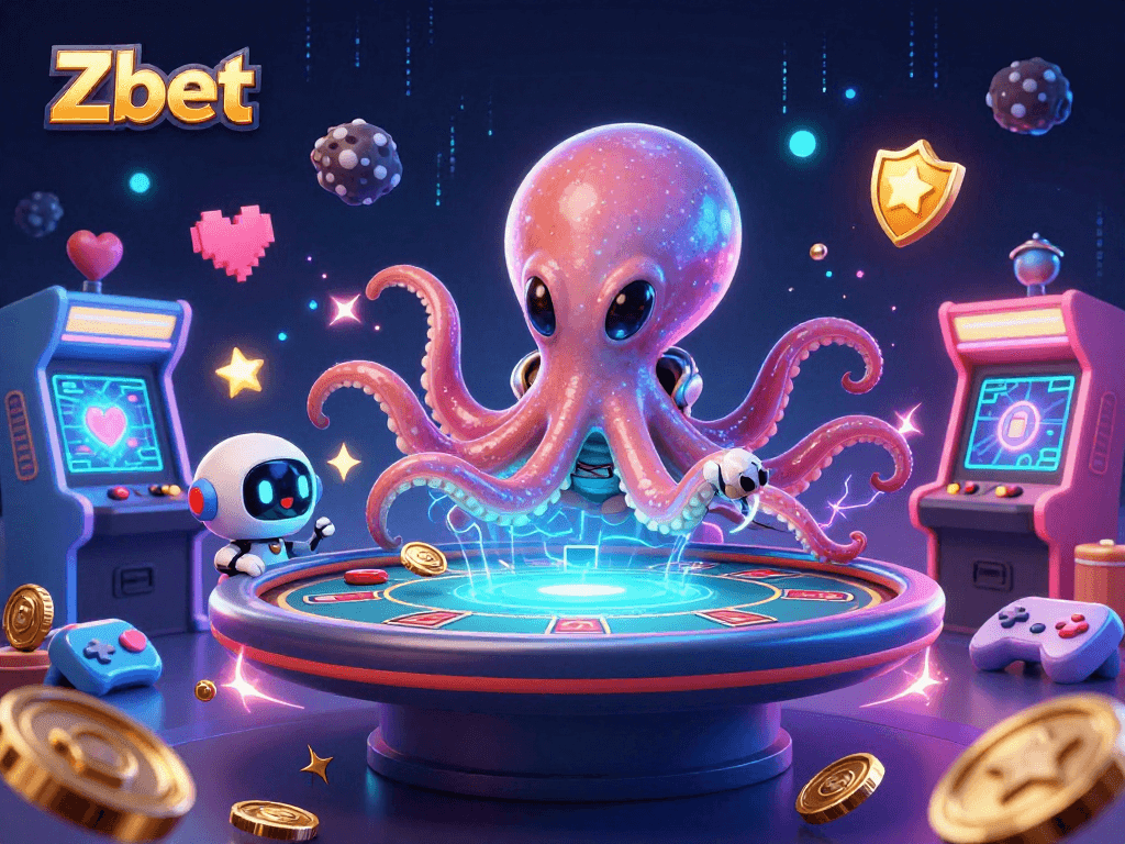 Zbet engages players at a holographic poker table with vibrant gameplay and exciting cosmic elements.