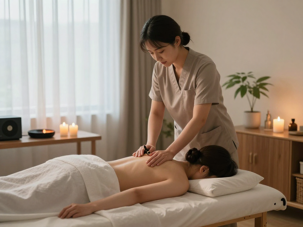 Experience 천호동출장마사지 in a peaceful home setting with a professional therapist providing soothing care.