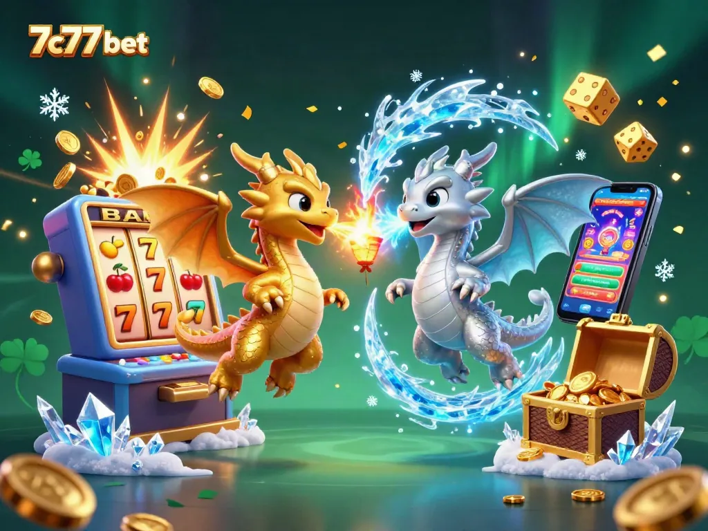 Experience the thrill of 7c77 bet with dynamic casino elements in a vibrant 3D illustration.