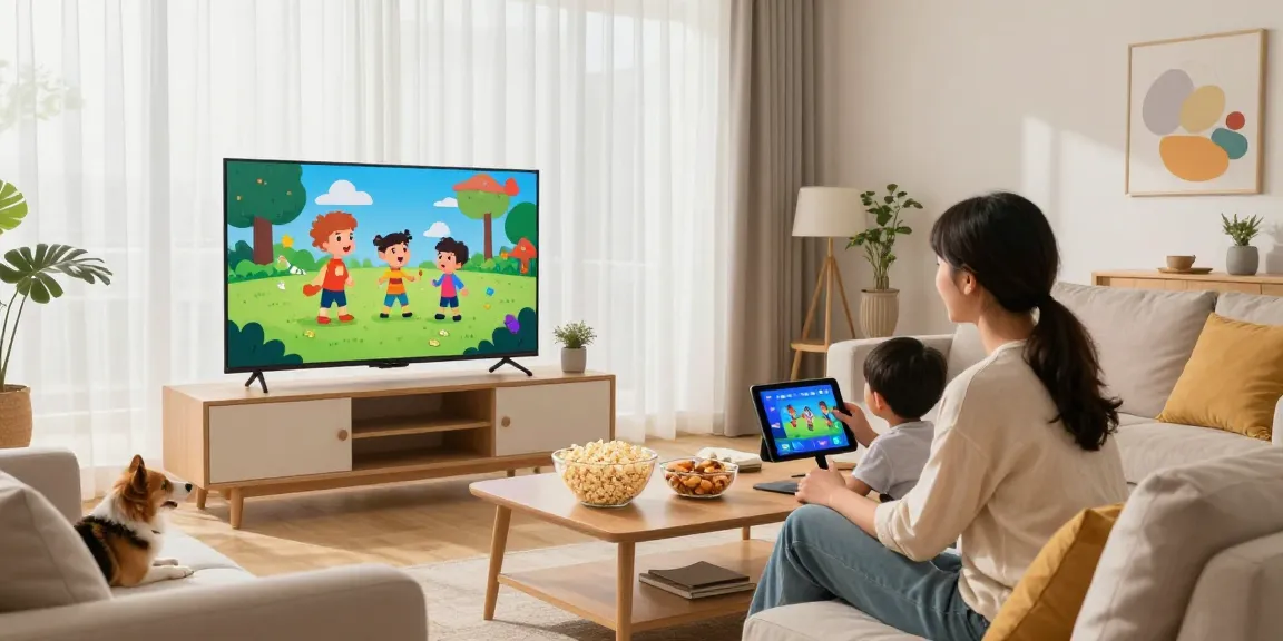 Enjoy family time with Meilleur iptv Quebec on a smart TV in a bright living room.