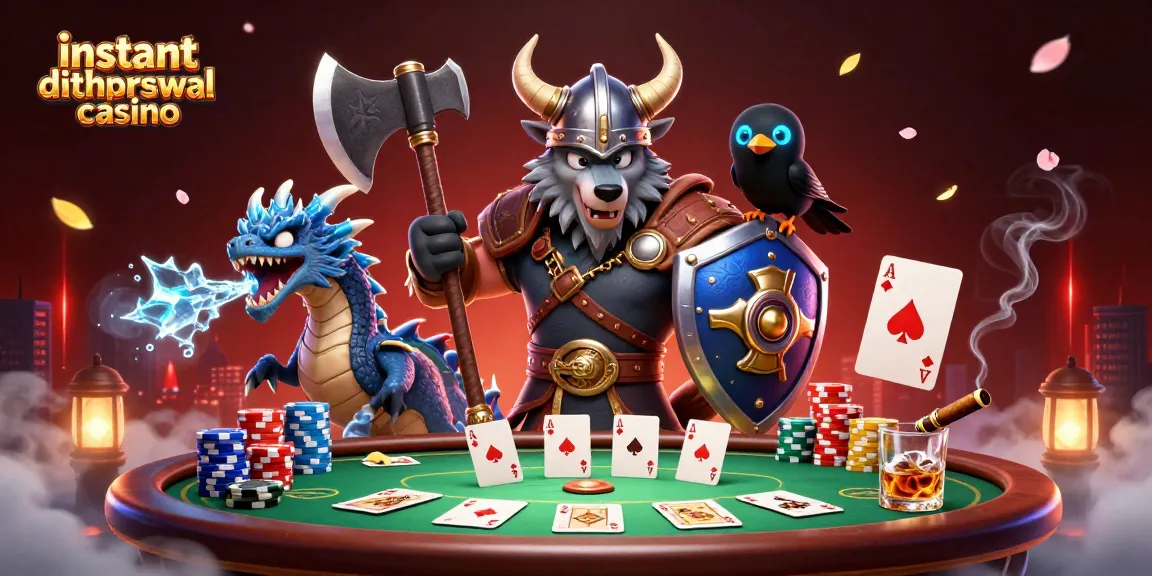 Experience thrilling gameplay at an instant withdrawal casino with a Viking wolf warrior and dragon.