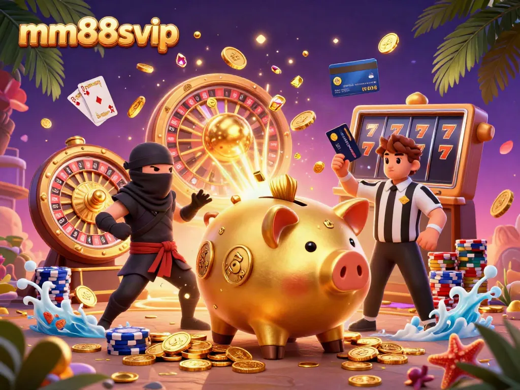 Unleash your winning potential with mm88svip as golden coins shower from a sumo wrestler's stomp in this vibrant casino scene.