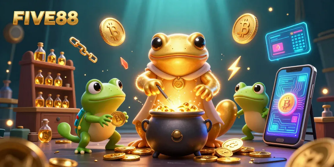 Engage in exhilarating games at FIVE88 with gold coins and vibrant casino elements.