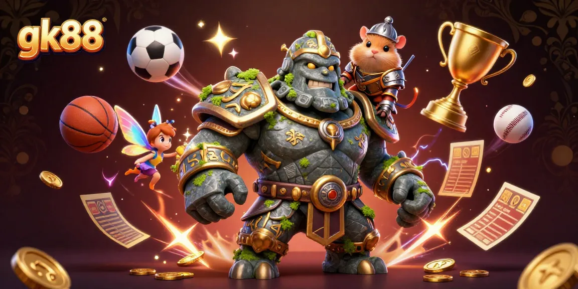 Engage with gk88 Casino's vibrant 3D scene featuring dynamic gaming elements and enchanting characters.