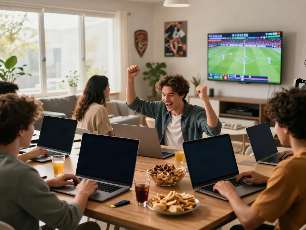 Excited individuals celebrating wins at Streek Sportsbook Canada in a lively betting environment.