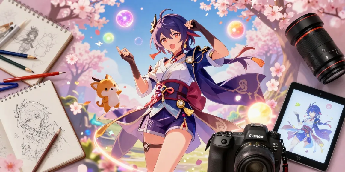 Engaging ecchi ai character with vibrant magical elements in a colorful fantasy setting.