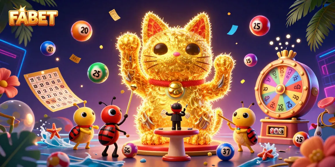 Engage with FABET's vibrant casino scene featuring golden fireflies in a lucky cat design.