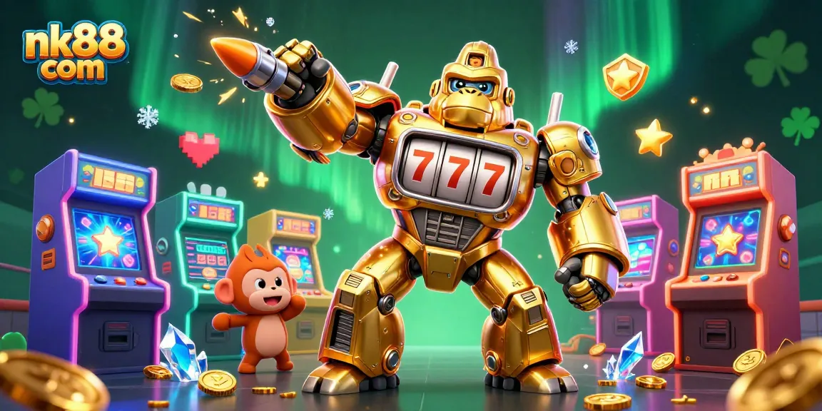 Experience the thrill with nk88 com's exciting gaming scene featuring a golden gorilla mech!