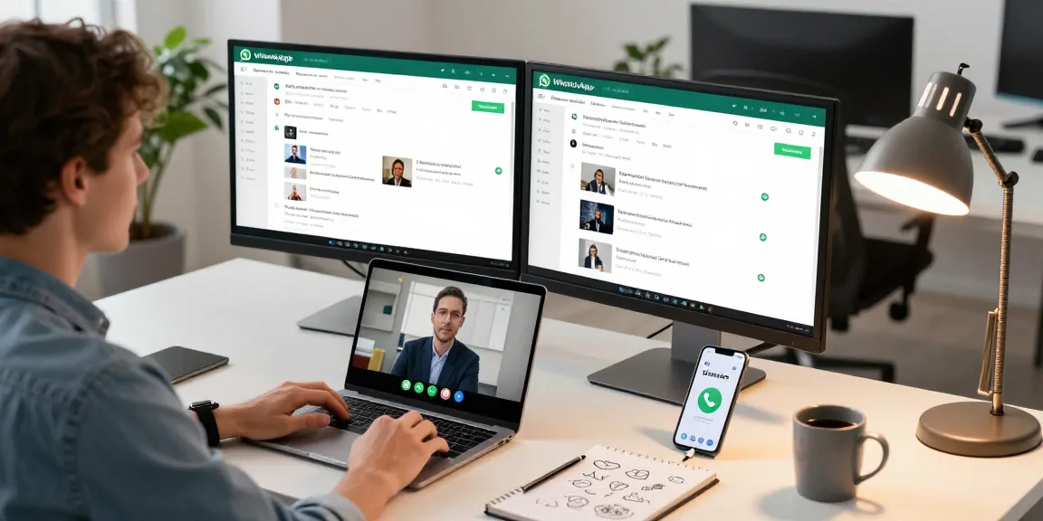 Engaging with WhatsApp網頁版 in a modern workspace showcasing productivity tools and seamless communication.