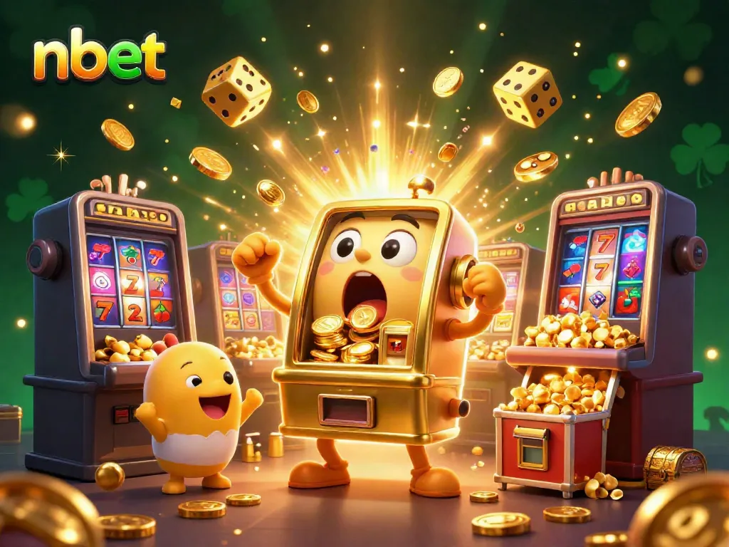 Experience the thrill of nbet with a vibrant jackpot scene featuring enthusiastic slot machines and golden coins.