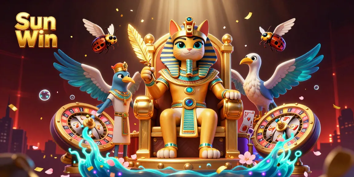 Experience Sun Win's vibrant gaming atmosphere with a lively 3D illustration of casino action.