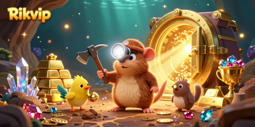 Engage with Rikvip's thrilling treasures in a vibrant underwater mining scene.