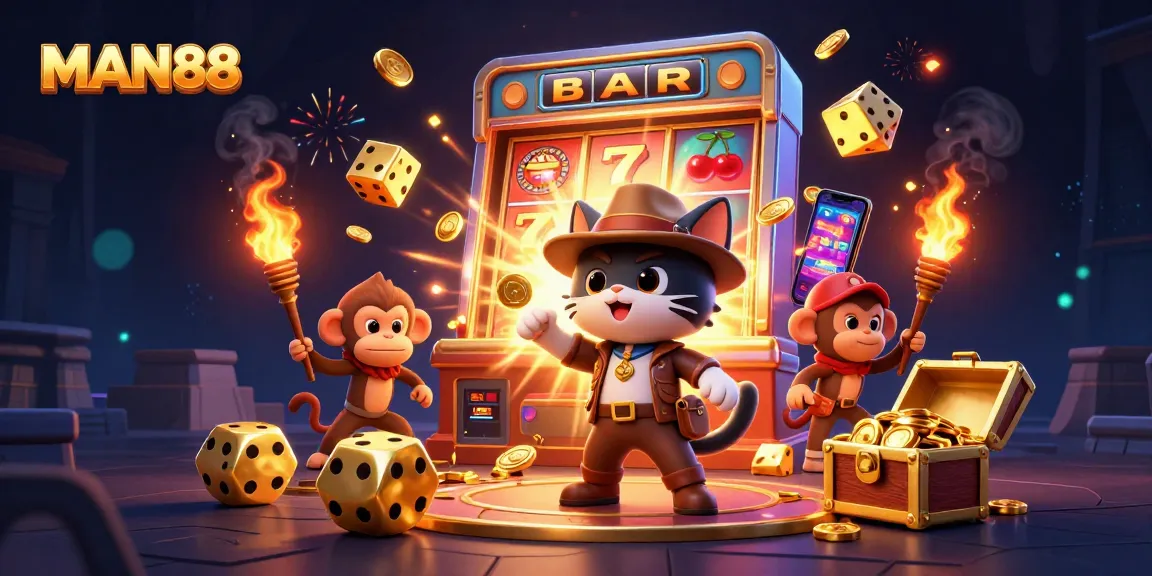 Engage in thrilling gambling with MAN88 featuring vibrant slot machine action and dynamic 3D illustrations.
