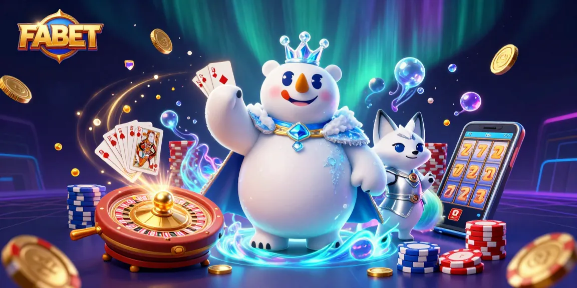 FABET spins with excitement, showcasing a royal bear and fox amidst casino elements.