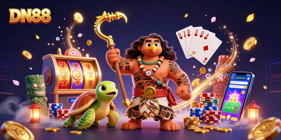 Win big with DN88's exciting games featuring a Polynesian demigod and vibrant casino elements