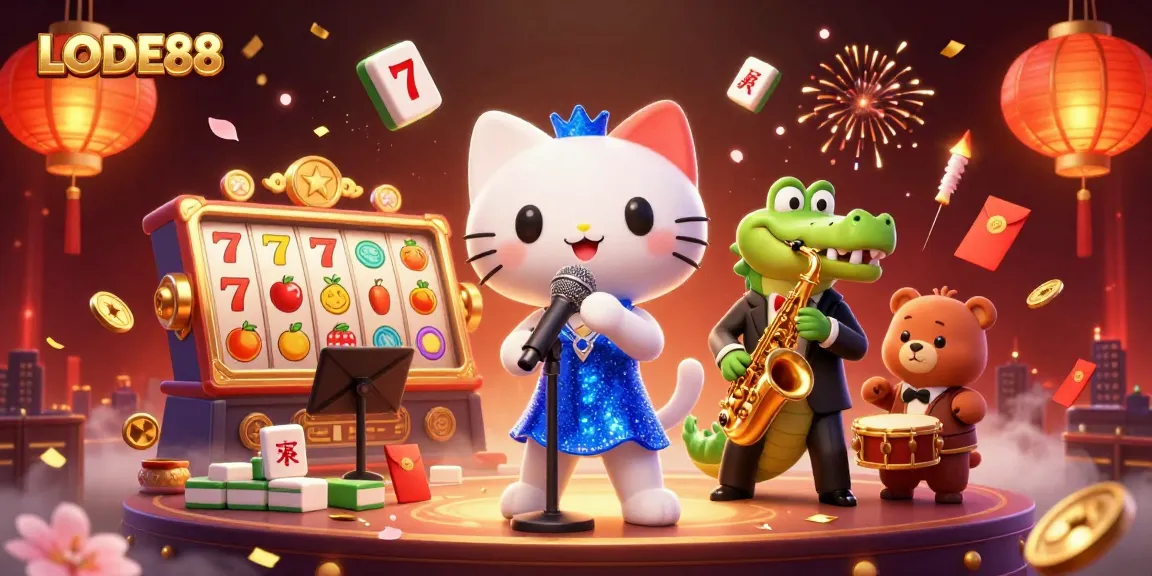 Engage in LODE88's thrilling casino atmosphere with vibrant characters and dynamic gaming elements.