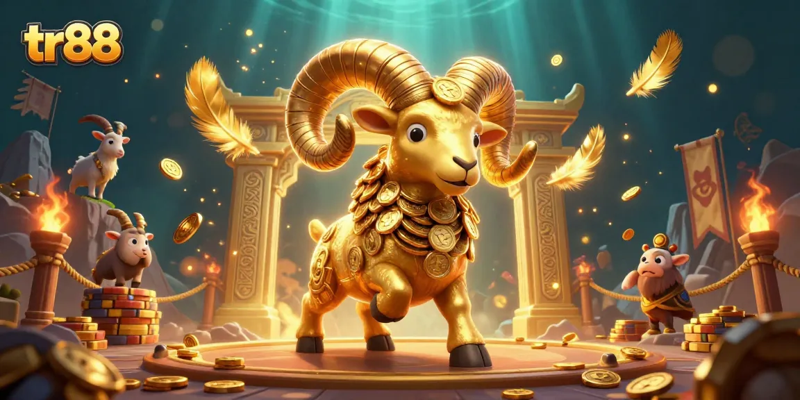 tr88 unleashes excitement in a vibrant casino scene with golden ram and betting tokens.