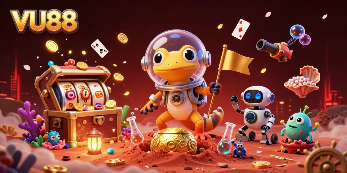 Join the Martian gecko at VU88's golden casino adventure, discover thrilling games exploding with treasures!