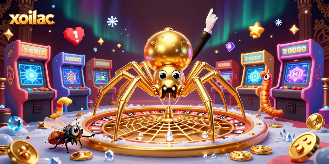 Xoilac brings thrilling sports betting experiences with a golden roulette web spun by a cartoon spider.