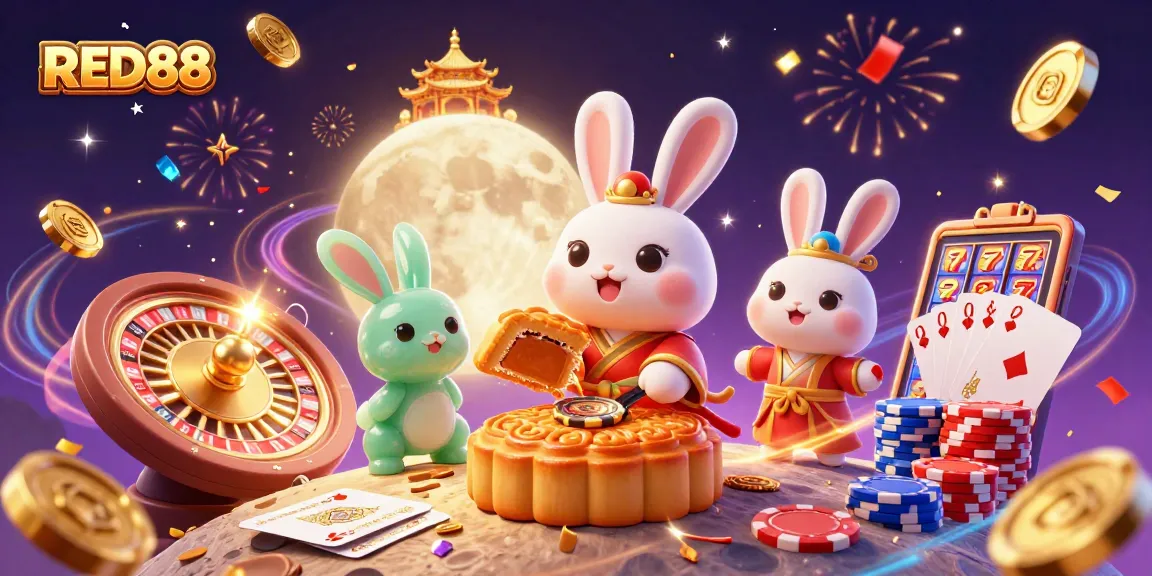 Experience thrilling excitement at RED88 with golden poker chips and lucky 7s galore, all in a vibrant casino scene.