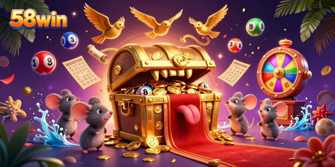 Experience exciting gameplay at 58win with thrilling lottery and casino elements in a vibrant scene.