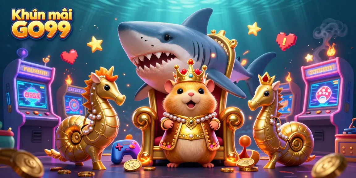 Play exciting games and discover promotions like Khuyến mãi GO99 in a vibrant casino illustration.