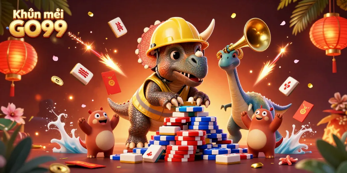 Experience exciting Khuyến mãi GO99 with a vibrant scene featuring playful characters celebrating and engaging in casino themes.