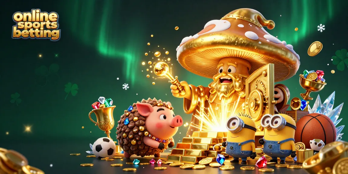 Engage in online sports betting with this vibrant scene featuring magical elements and sports motifs.
