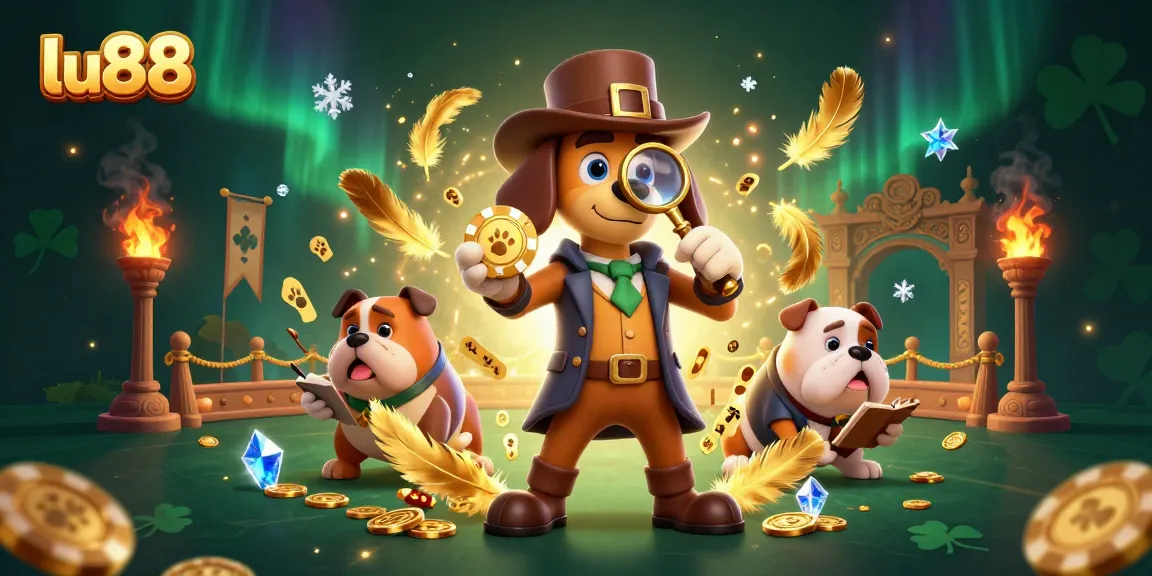 Engage in thrilling gameplay with lu88, showcasing a detective and bulldog in a vibrant casino setting.